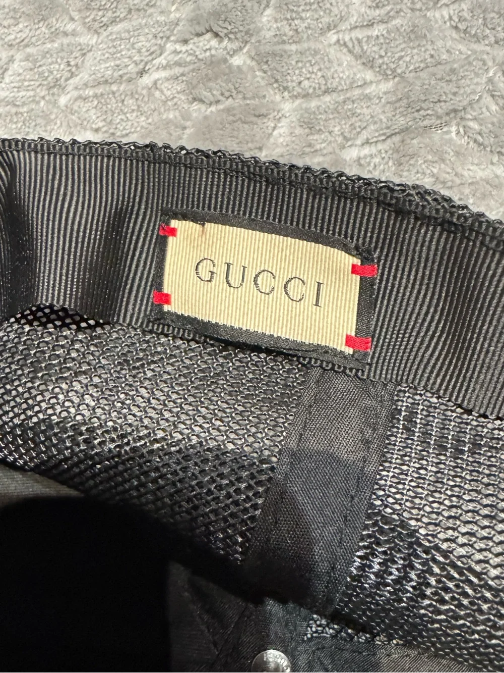 Gucci Black Baseball Cap with Red Logo